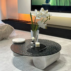 BT51 Mesa de centro de cristal ondulado con elegante base de mármol