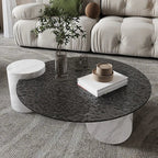 BT51 Mesa de centro de cristal ondulado con elegante base de mármol