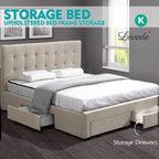 Levede King Size Bed Frame With Storage Drawers-Beige