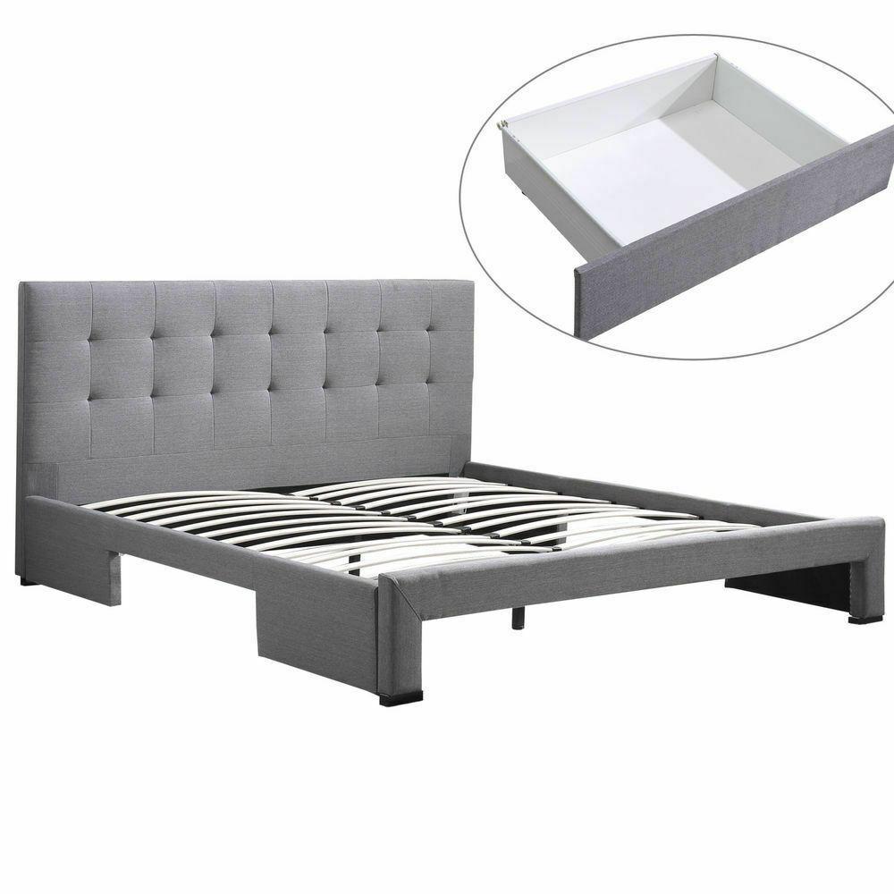 Levede King Size Bed Frame With Storage Drawers-Beige