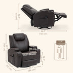Brady Massage Recliner Chair with Swivel, Rocker Features and 8 Vibration Points-Brown