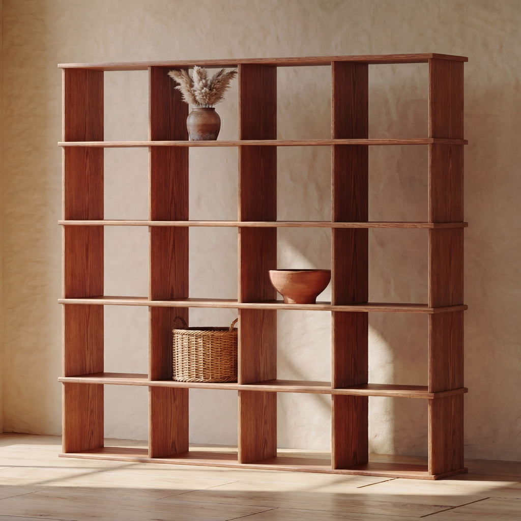 Cube bookshelf in red oak
