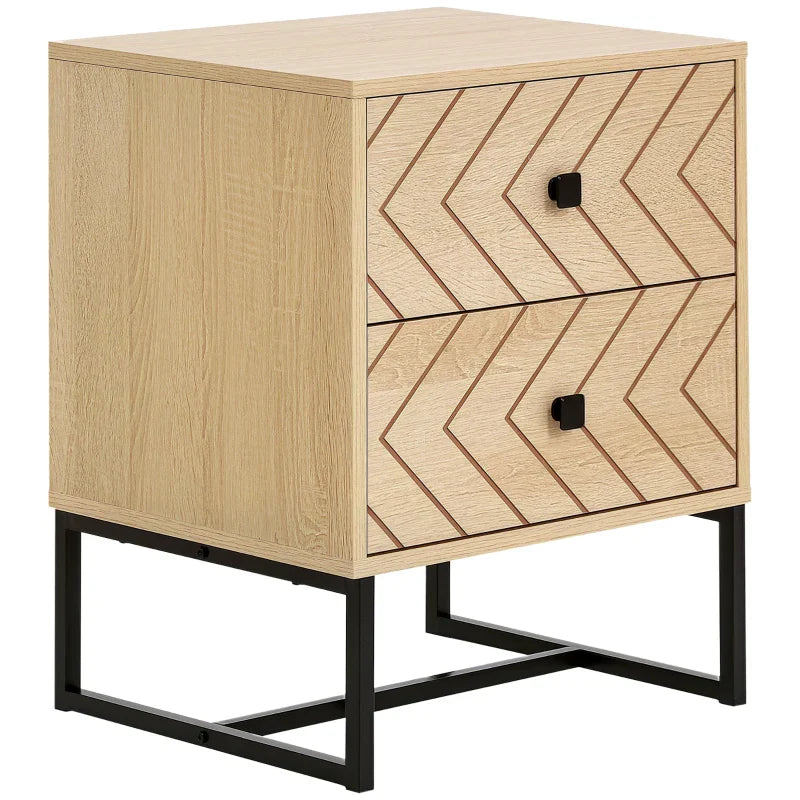 Gabi Modern Nightstand with Drawers and Metal Legs-Natural