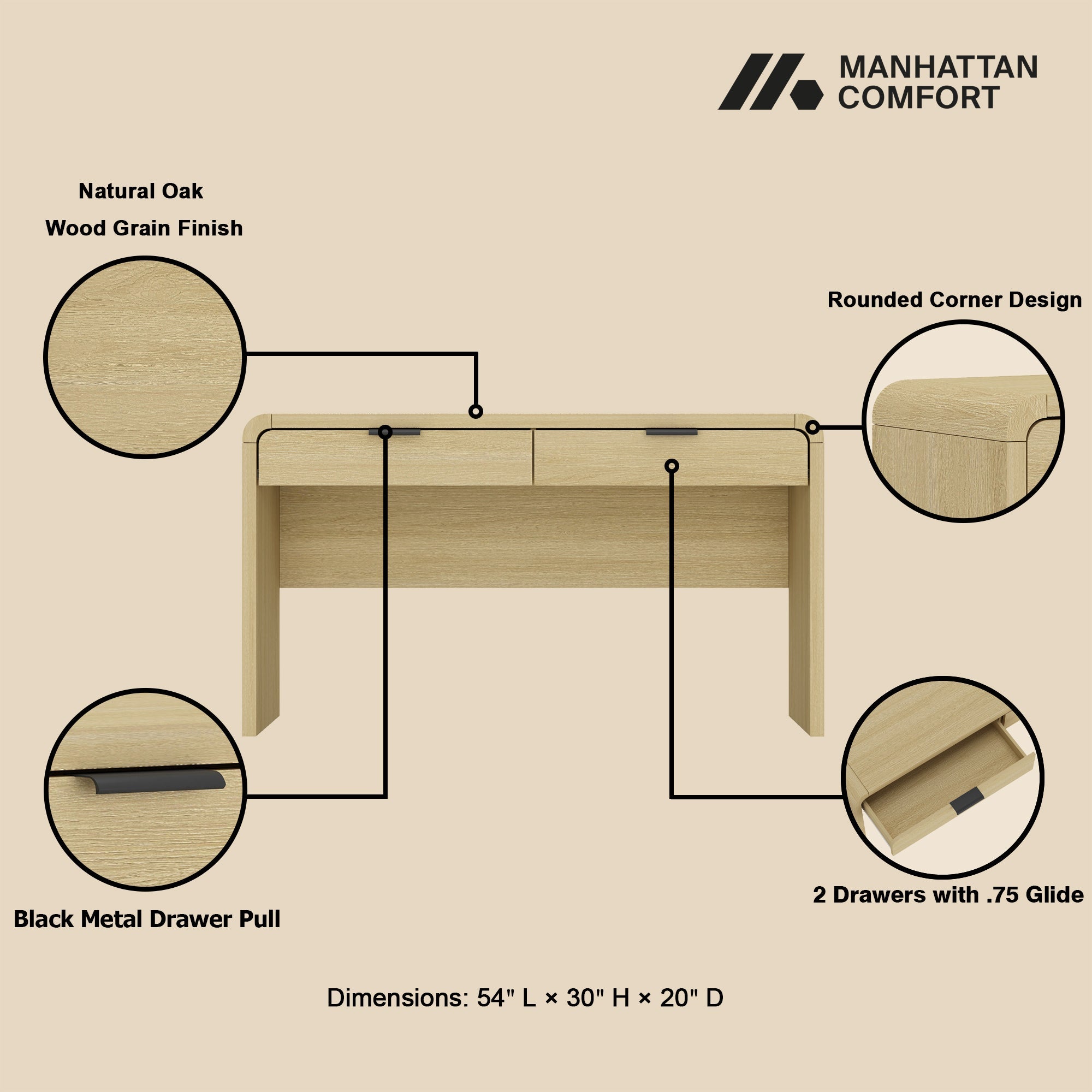 Coboconk 54" Multi-Purpose Home Office Desk - Natural Oak