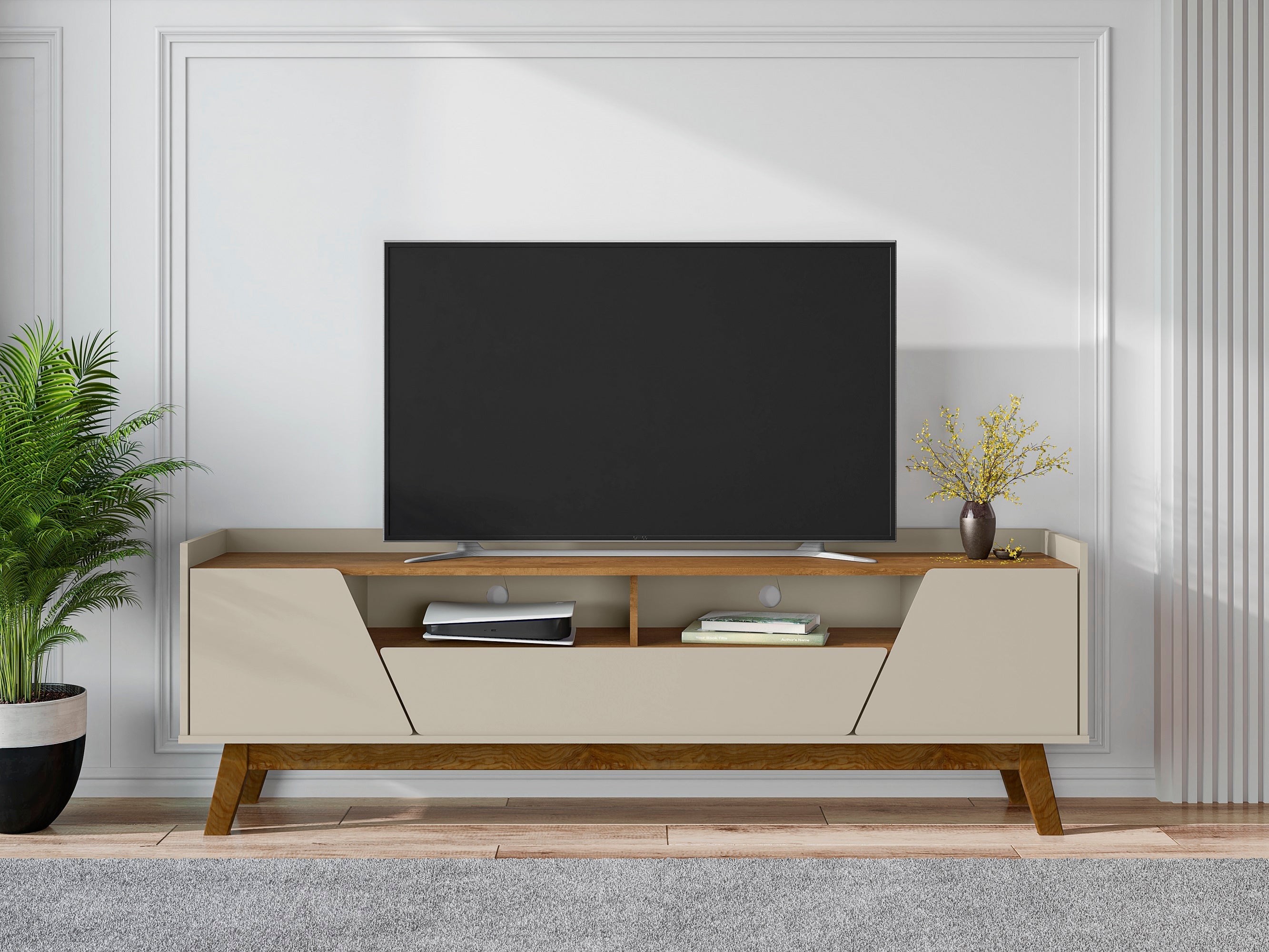 Malmo Modern 70.8" TV Stand with 2 Drawers - Beige/Brown