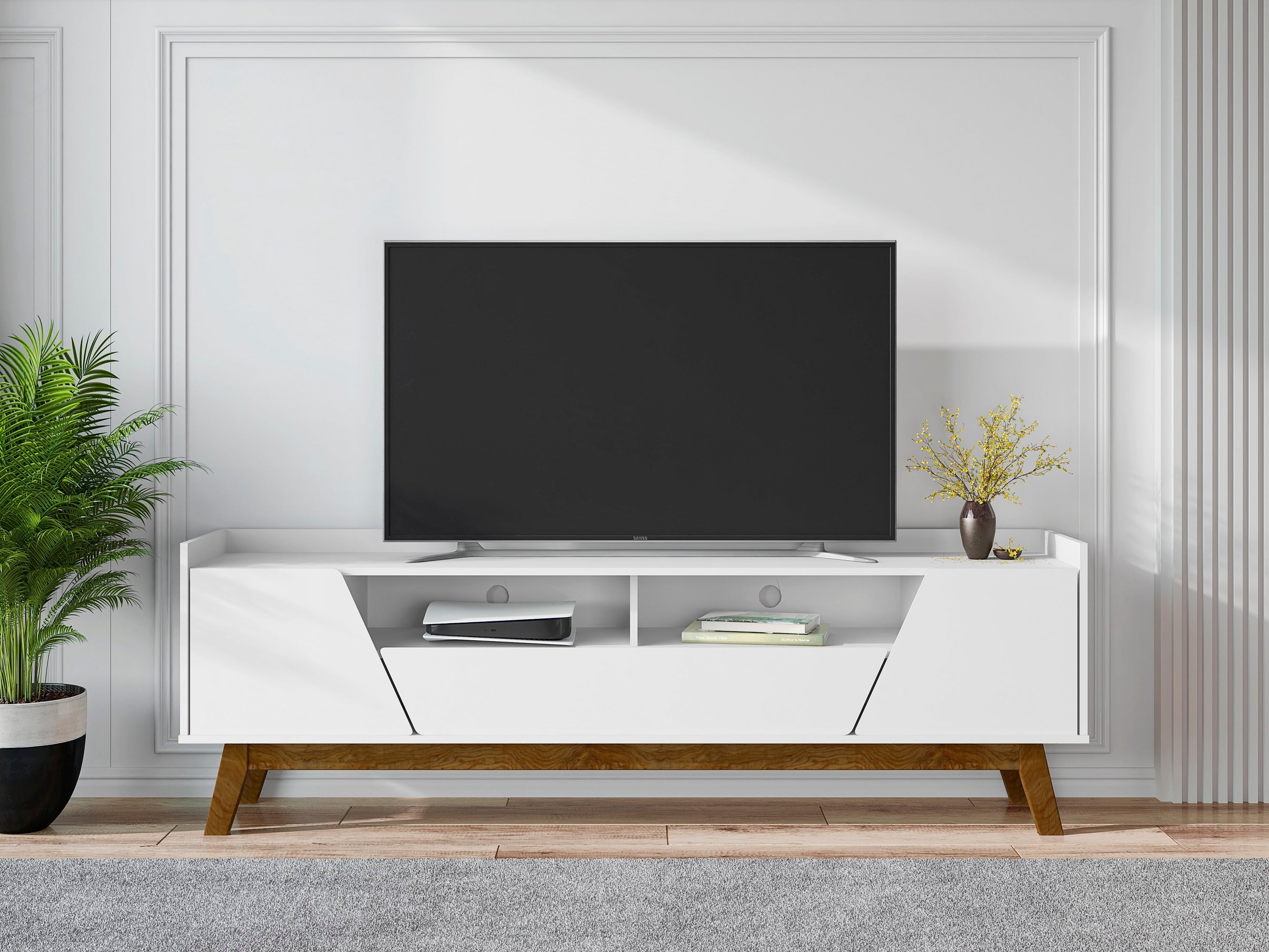Malmo Modern 70.8" TV Stand with 2 Drawers - White/Brown