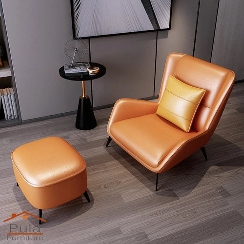 Sillón de relax PM06 de cuero genuino prémium con otomana