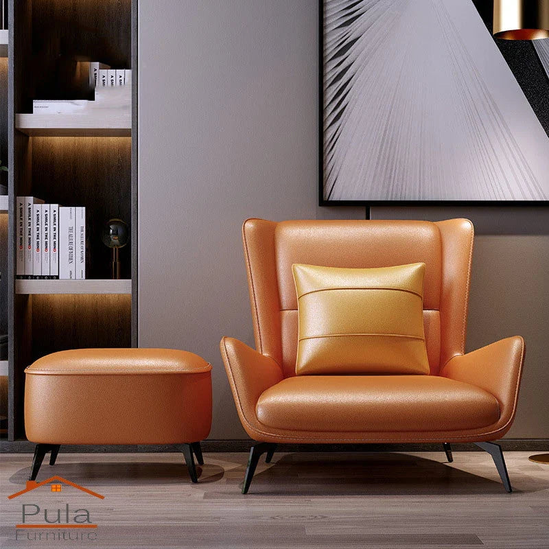 PM06 Premium Cowhide Leather Relaxation Chair with Ottoman