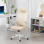 Sillón de oficina ergonómico Andre con soporte lumbar 2D y reposacabezas ajustable - Beige/Blanco