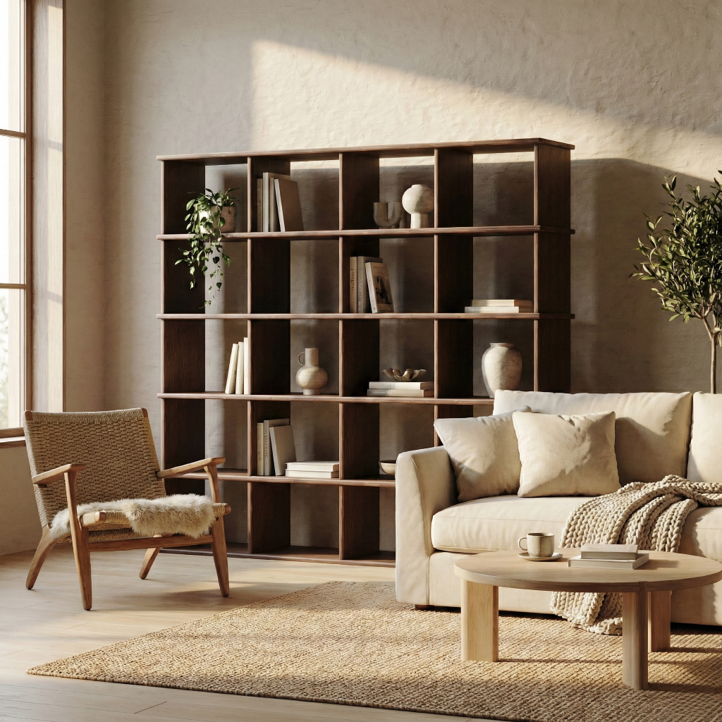 Cube bookshelf in walnut