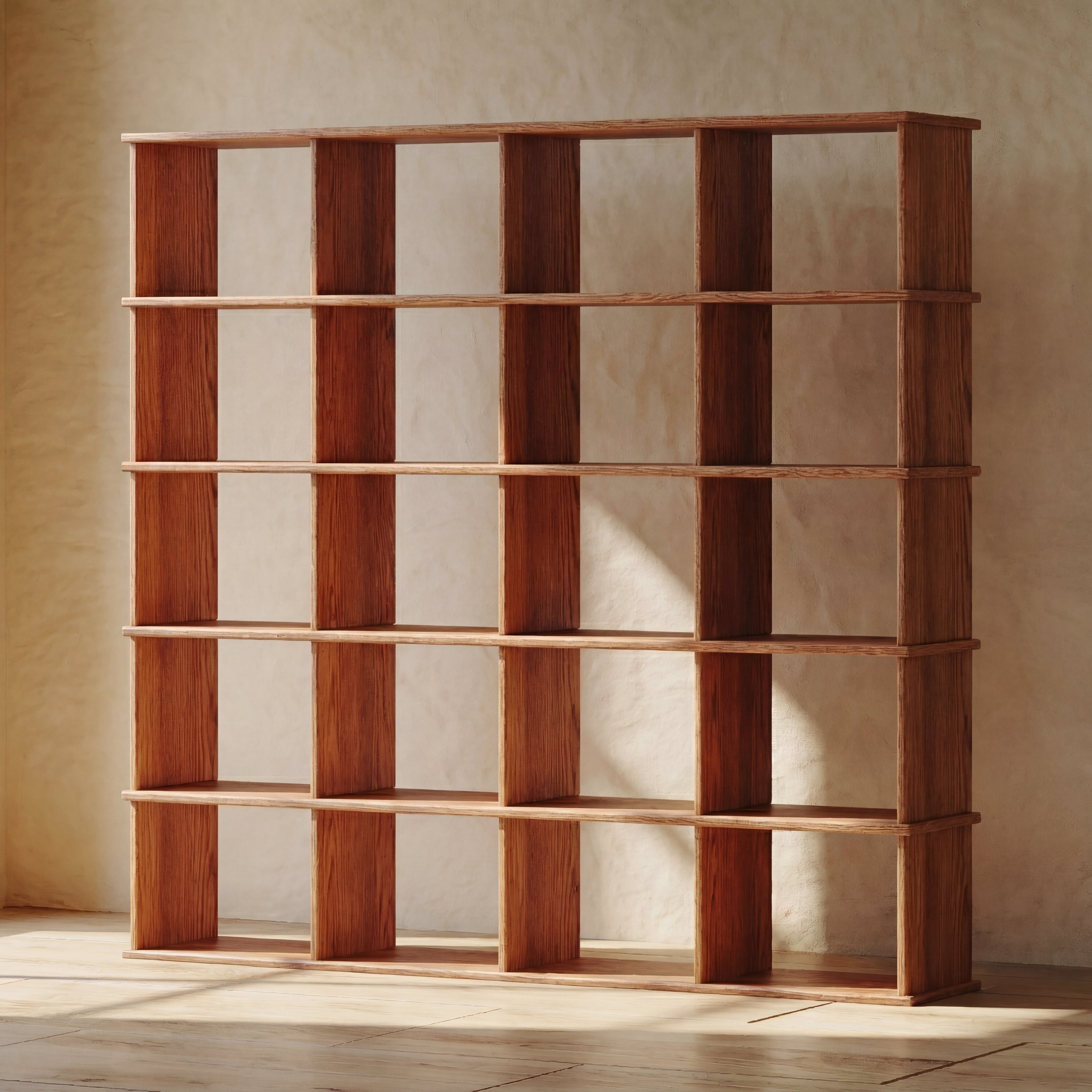 Cube bookshelf in red oak
