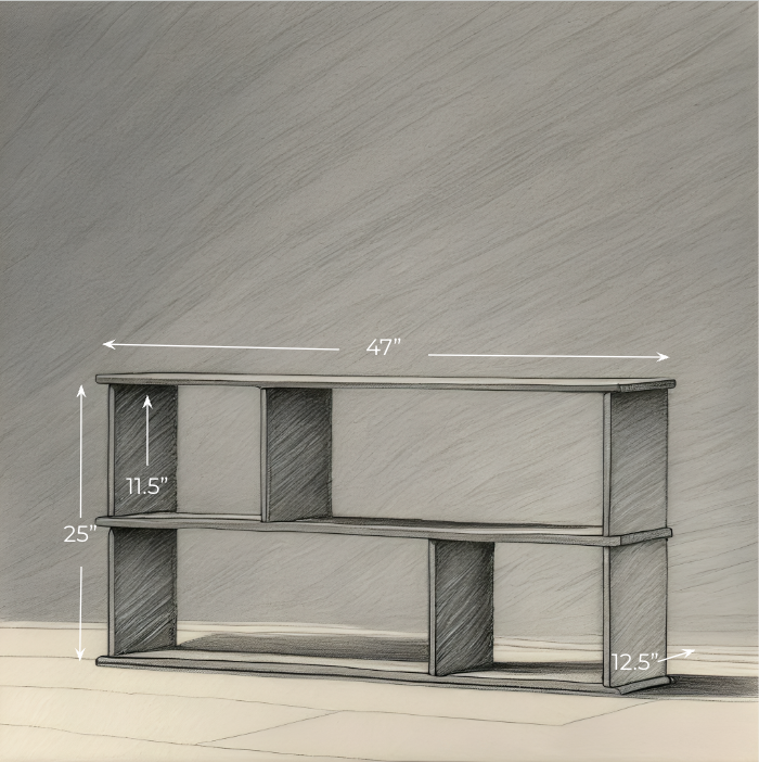 Horizontal bookshelf in walnut