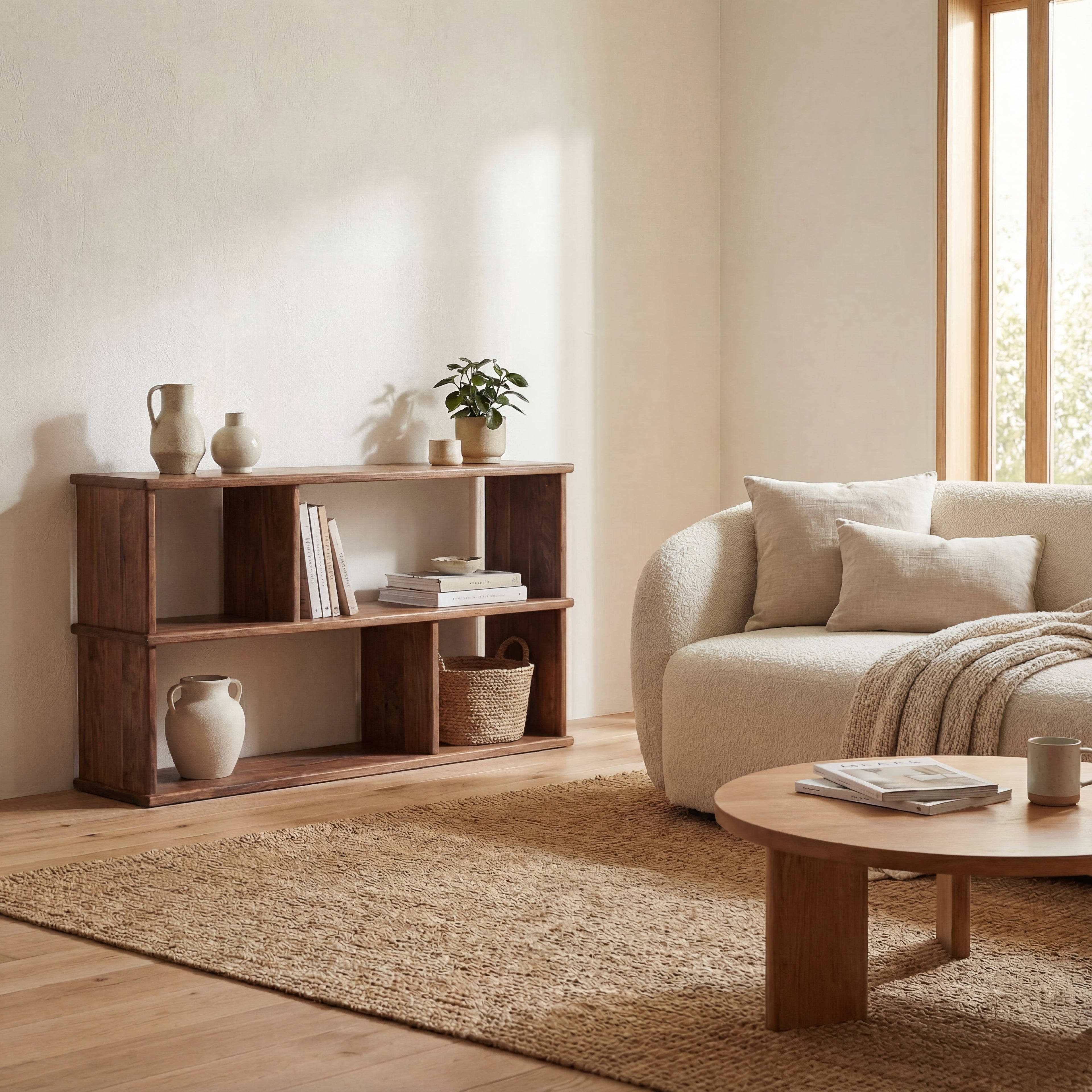 Horizontal bookshelf in walnut