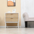Mesita de Noche Moderna Emery con 2 Cajones y Patas de Acero - Blanco/Roble