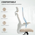 Sillón de oficina ergonómico Andre con soporte lumbar 2D y reposacabezas ajustable - Beige/Blanco