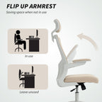 Sillón de oficina ergonómico Andre con soporte lumbar 2D y reposacabezas ajustable - Beige/Blanco