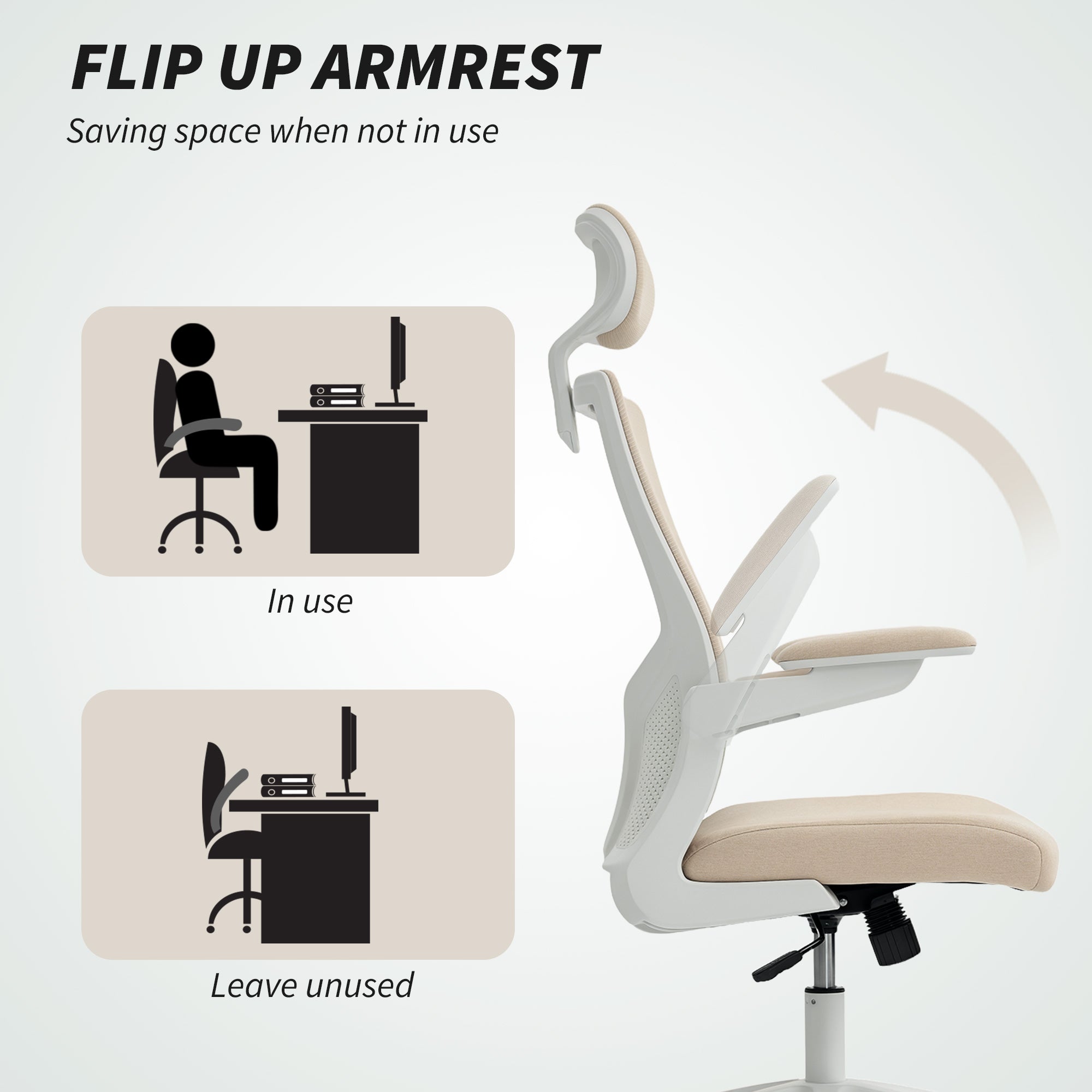 Sillón de oficina ergonómico Andre con soporte lumbar 2D y reposacabezas ajustable - Beige/Blanco