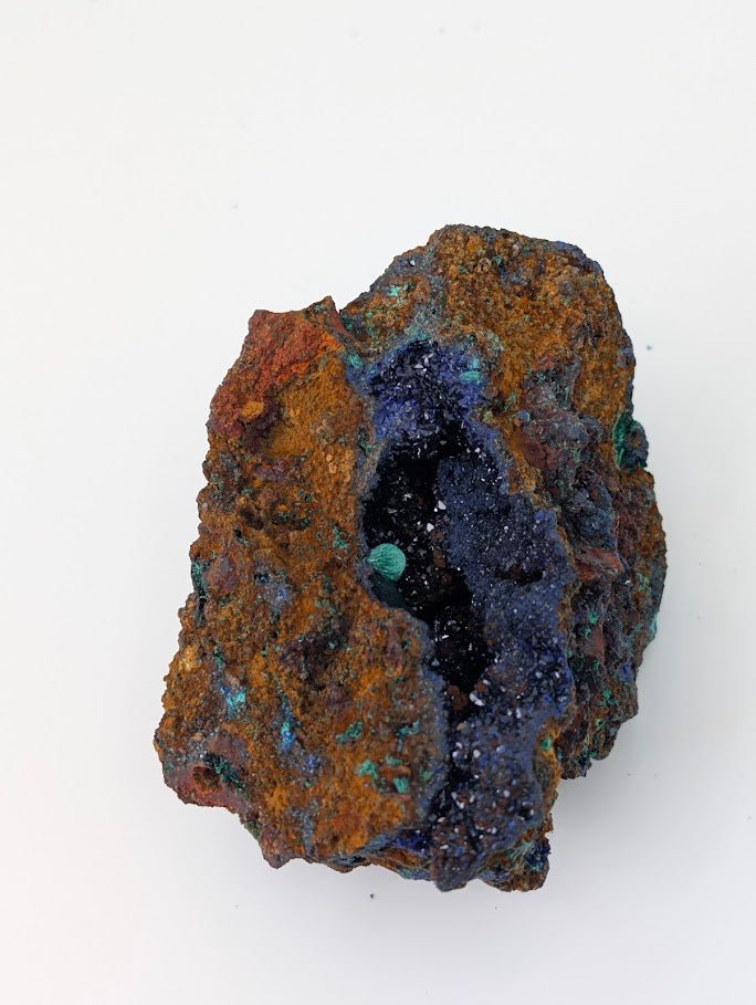 Rare Azurite Geode with Malachite Spheres - 4 x 3 x 2.5 Inches, Anhui Province