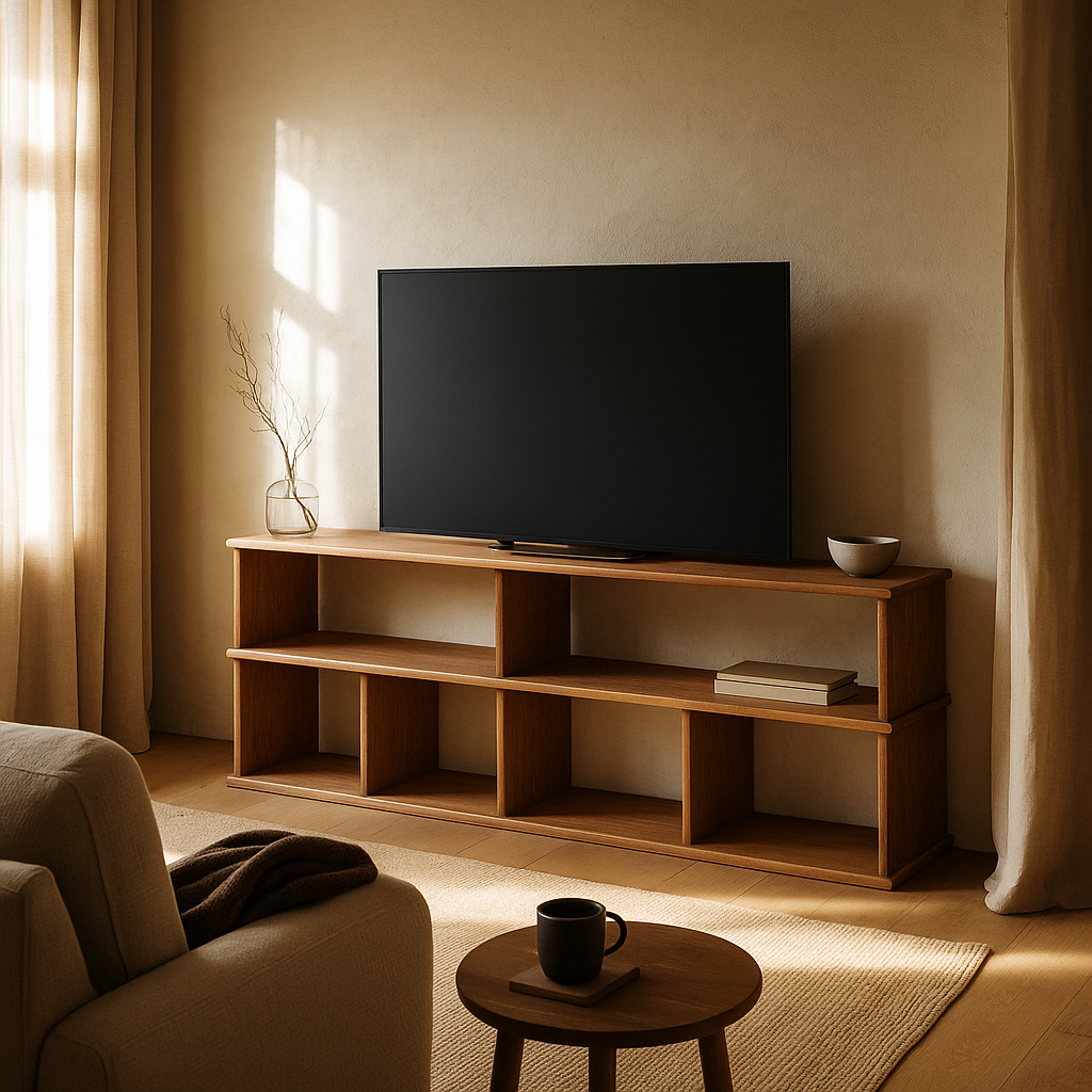 65 Inch Bookshelf TV Stand in Red Oak