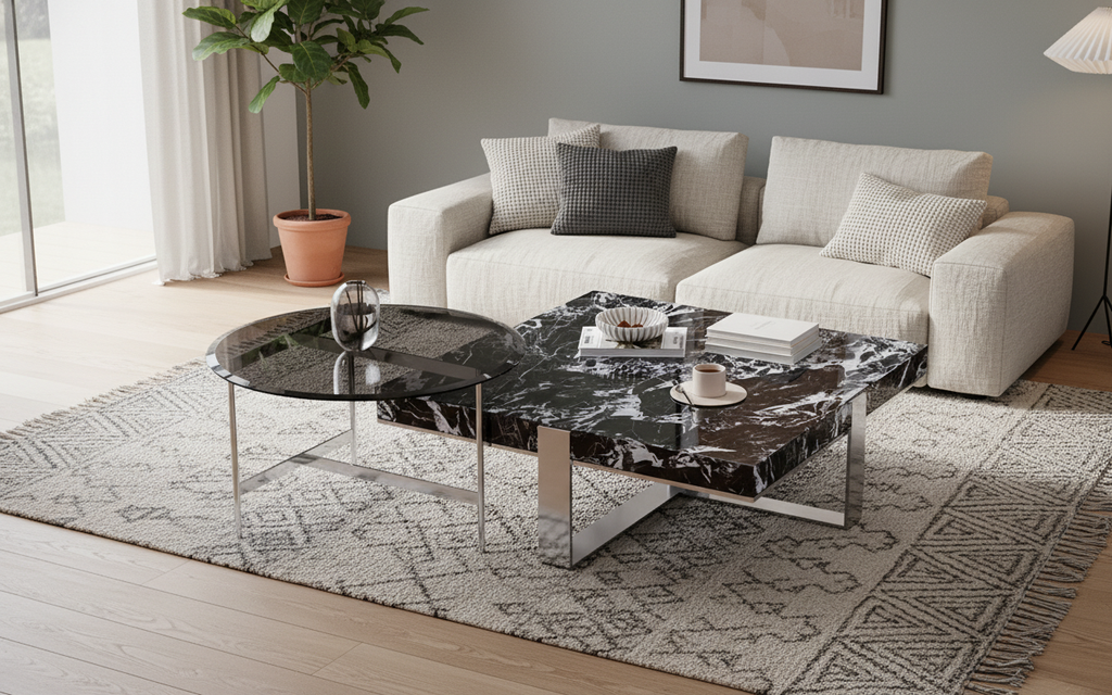 Orion Interlocking Marble & Glass Table Duo