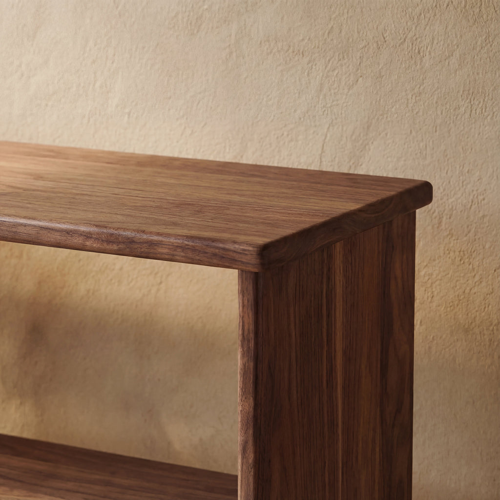 Tall narrow bookcase in walnut