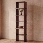 Tall narrow bookcase in walnut