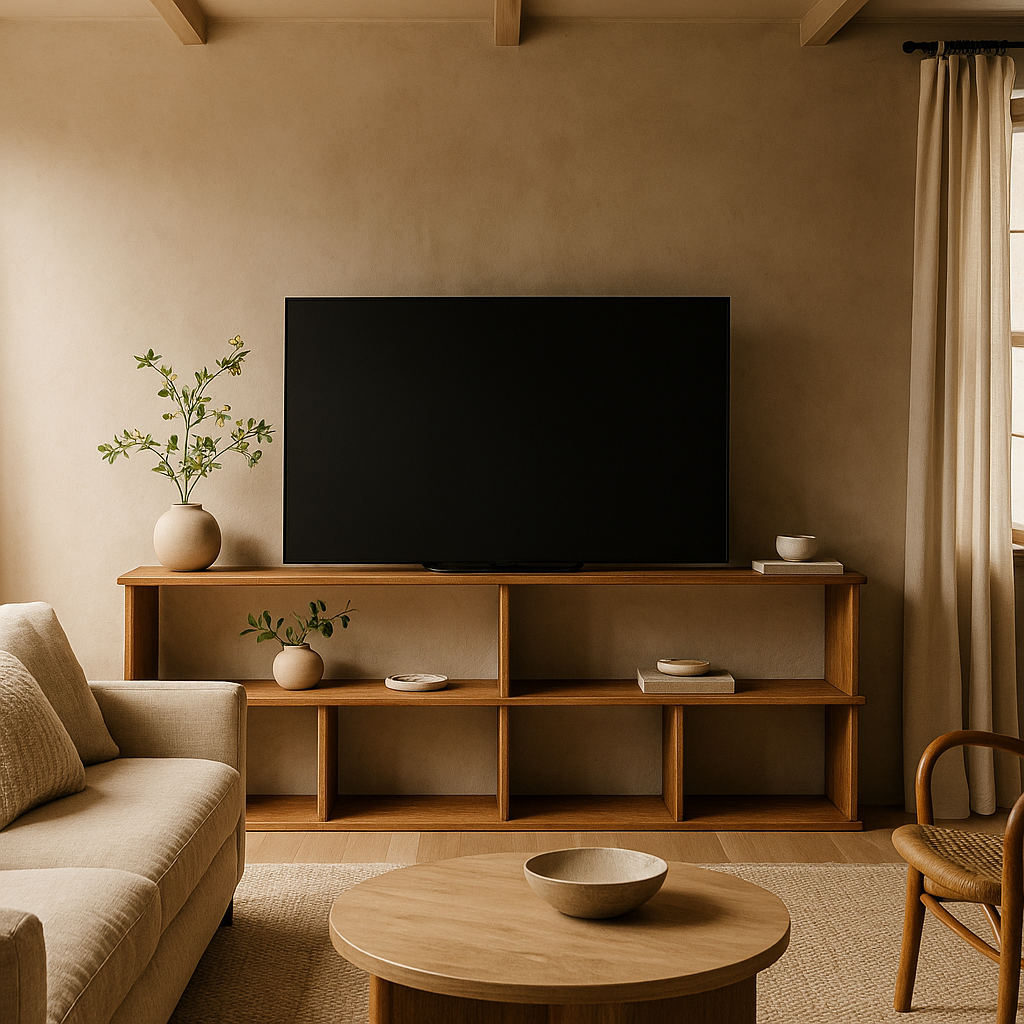 65 Inch Bookshelf TV Stand in Red Oak