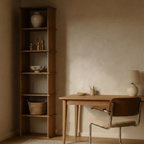 Tall narrow bookcase in red oak