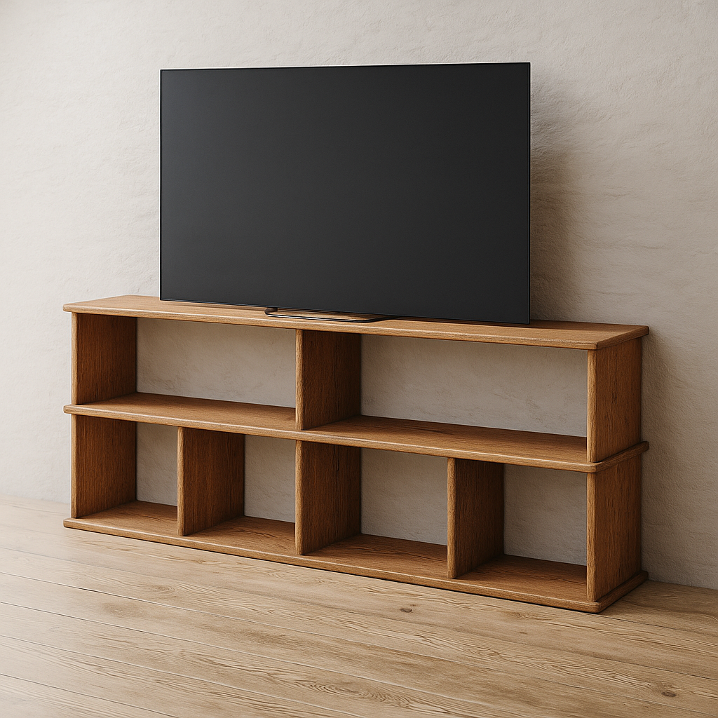 65 Inch Bookshelf TV Stand in Red Oak
