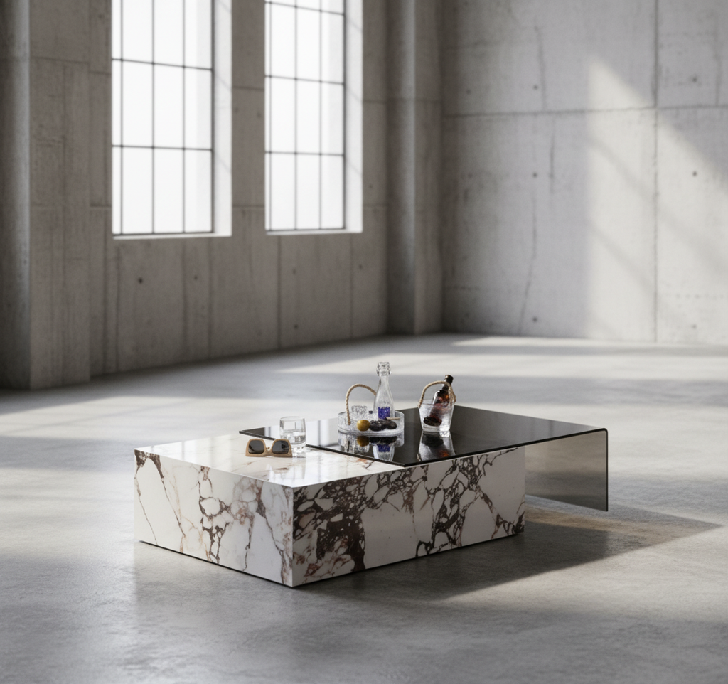 Mesa de Mármol y Cristal de Doble Superficie Rímini