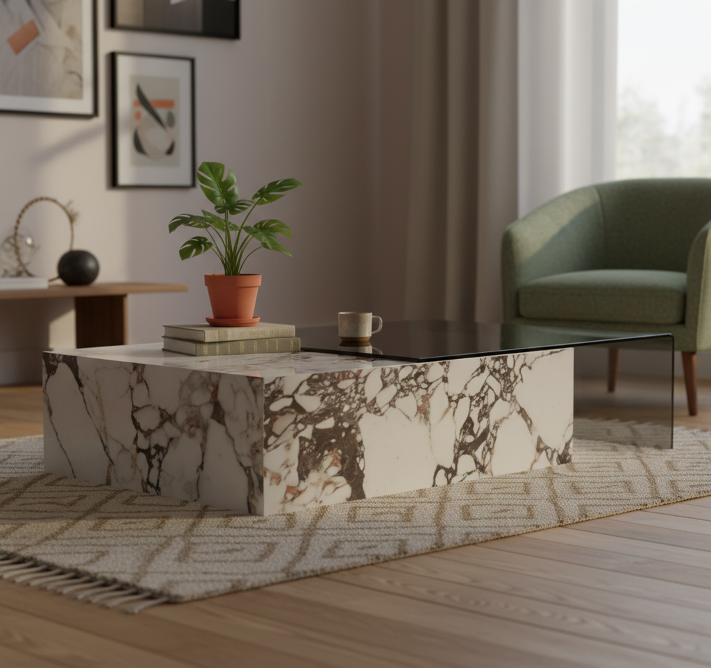 Mesa de Mármol y Cristal de Doble Superficie Rímini
