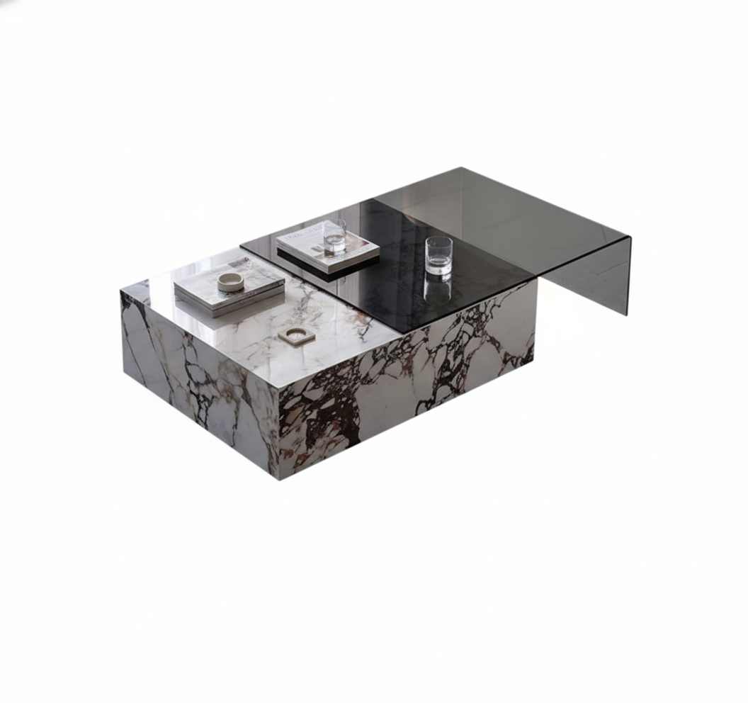 Mesa de Mármol y Cristal de Doble Superficie Rímini