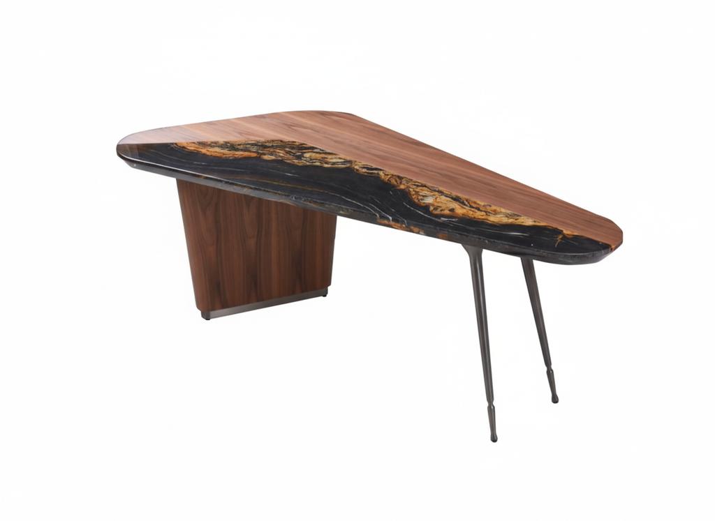 Artisan Crafted Walnut and Marble Office Desk