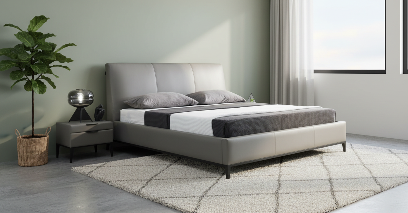 Cama King de cuero gris Melbourne