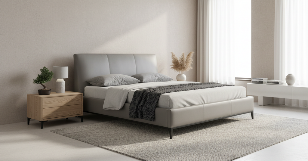 Cama King de cuero gris Melbourne