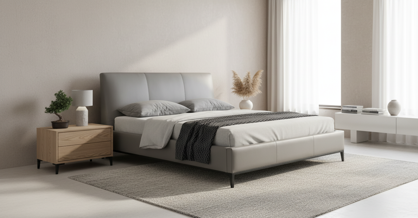 Cama King de cuero gris Melbourne