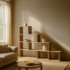 Step bookshelf in white oak