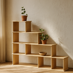 Step bookshelf in white oak