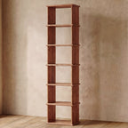 Tall narrow bookcase in red oak