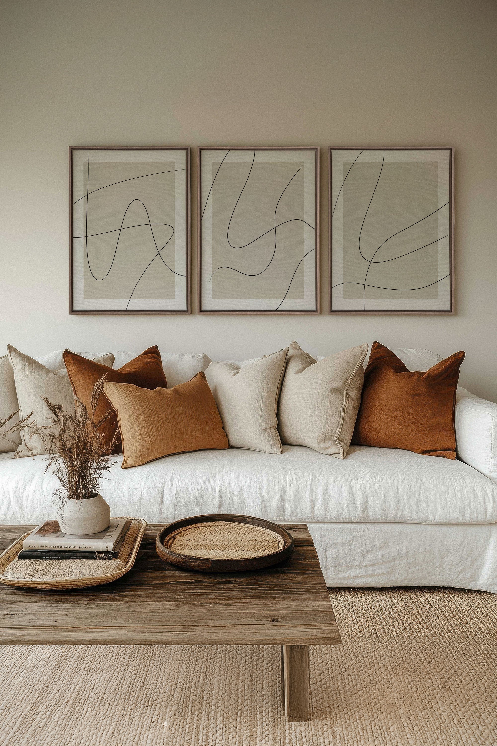 ELEGANT CURVES TRIO Stretched Canvas Artwork x3