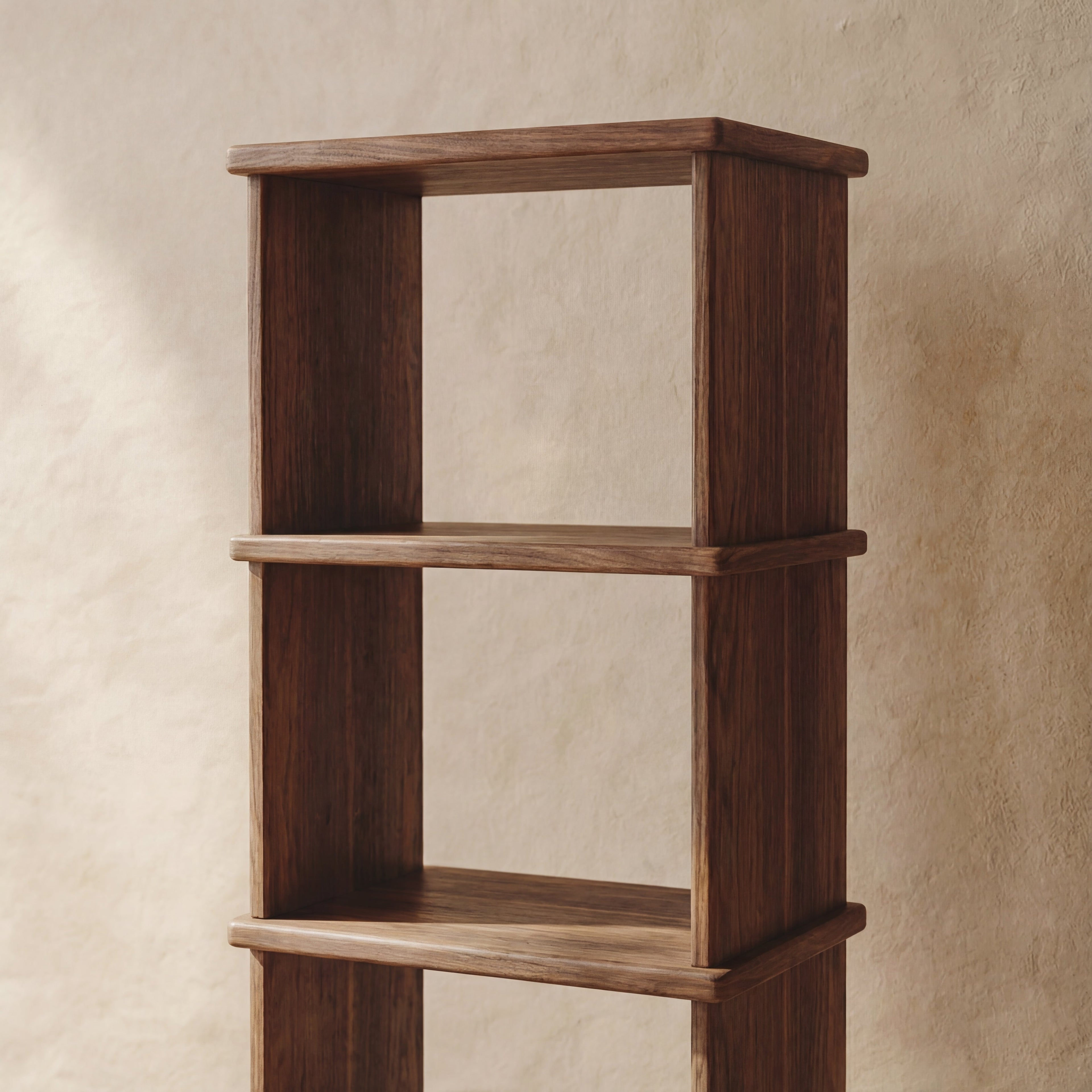 Tall narrow bookcase in walnut