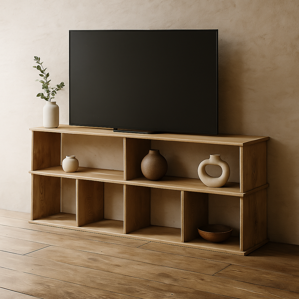 65 Inch Bookshelf TV Stand in White Oak