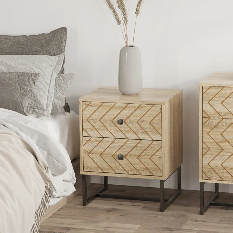Gabi Modern Nightstand with Drawers and Metal Legs-Natural