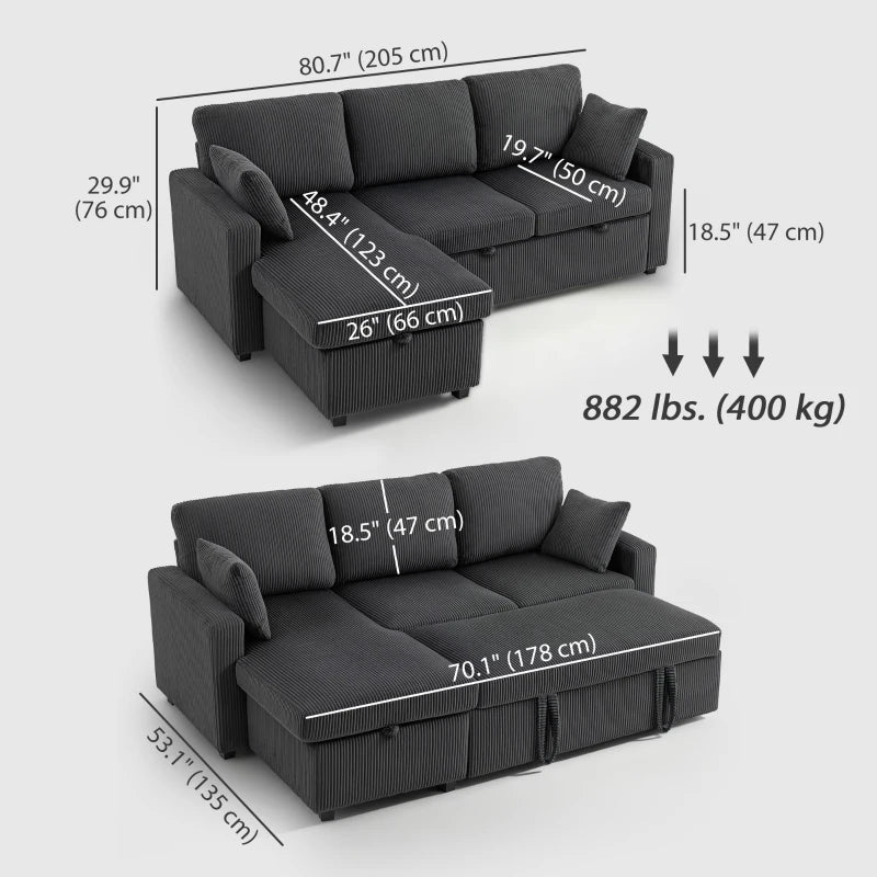 Sofá Seccional con Chaise y Almacenamiento Leo de 81"-Gris Oscuro